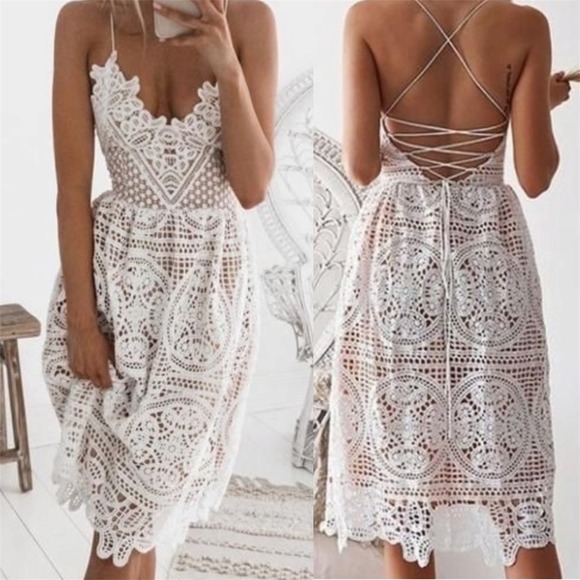Chicwish Dresses & Skirts - Chicwish Moonlit Night Crochet Cami Dress Women XS Boho Open Back Lace-Up
